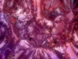A chaotic mix of swirling, sparkling Xaos and Apophysis fractals in shades of pink, burgundy, purple, and lavender....