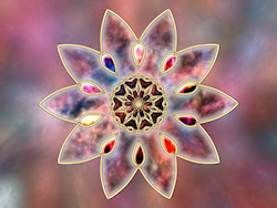 A pale but colorful fractal design like star clouds in outer space or multi-colored marble with shades of pink, mauve, peach, and blue. The background...